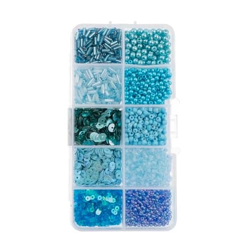 John Bead Sequins and Beads Kit APX 81g Mix 10 Types Blue Palette