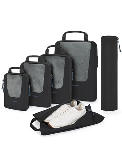 BAGSMART Compression Packing Cubes for Travel 654set Lightweight Packing Organizers Summer Travel Essentials Suitcase Organizer Bags Set Compressible 6 SetBlack