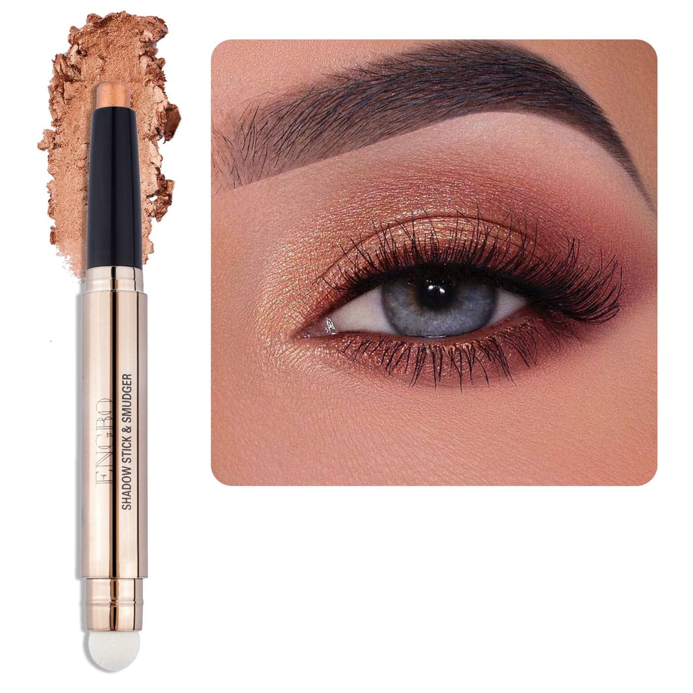 Enfuntins Shimmer Cream Eyeshadow Stick High Pigmented Eyeshadow Pencil with Soft Smudger Long Lasting Waterproof Eye Shadow Highlighter Stick Makeup 04 Champagne Gold