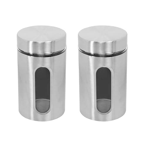 WRINGO Steel Cover Window Clear Glass Jars, Pantry Organizers Containers for Kitchen Storage Food Spices Canister with Airtight Lid Container Organizer, Tea Coffee & Sugar (H4284-1000ML, Set of 2)
