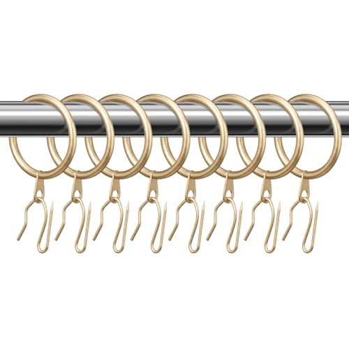 Hotop 30 Pcs Metal Drapery Curtain Rings 0.98/1.26/1.65 inch Interior Diameter and 30 Pcs Hanging Curtain Drapery Pin Hooks for Window Door Shower(Champagne Gold,42mm)