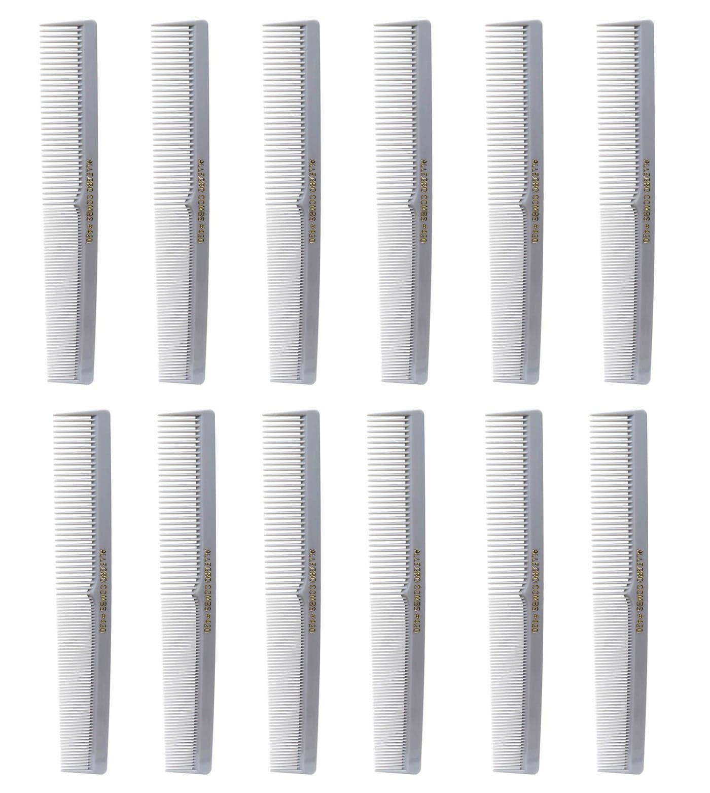 Allegro Combs 420 Hair Combs Set 12 Pk Nitrile Rubber Barber Pocket and Styling Combs for Hair Stylists Gray Unisex All Hair Types