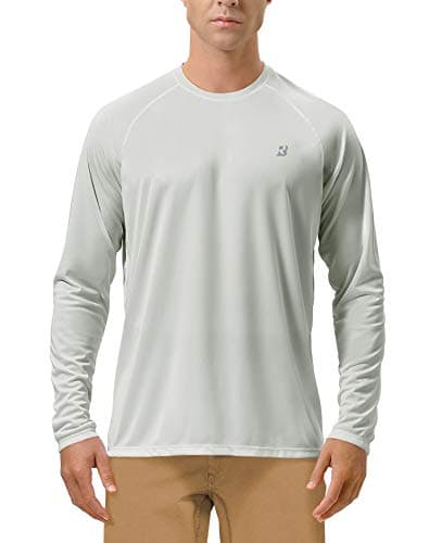 Roadbox Mens UPF 50+ UV Sun Protection Shirts Outdoor Long Sleeve SPF Diving Rash Guard for Fishing Hiking Swimming Grey