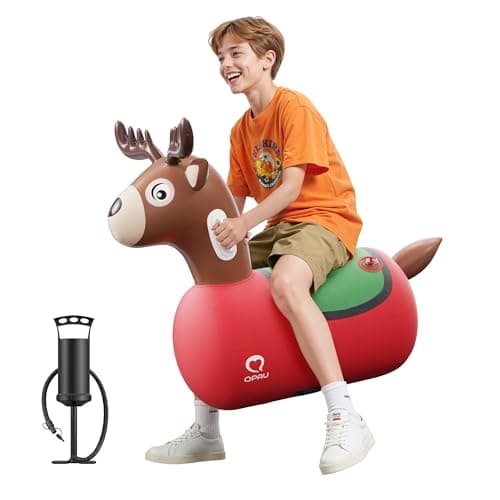 QPAU Inflatable Reindeer Hopper Bouncy Toy with Fabric Cover Pump Ride On Toys for Kids 5 Adults Christmas Reindeer Inflatable Animal Bouncer Outdoor Play