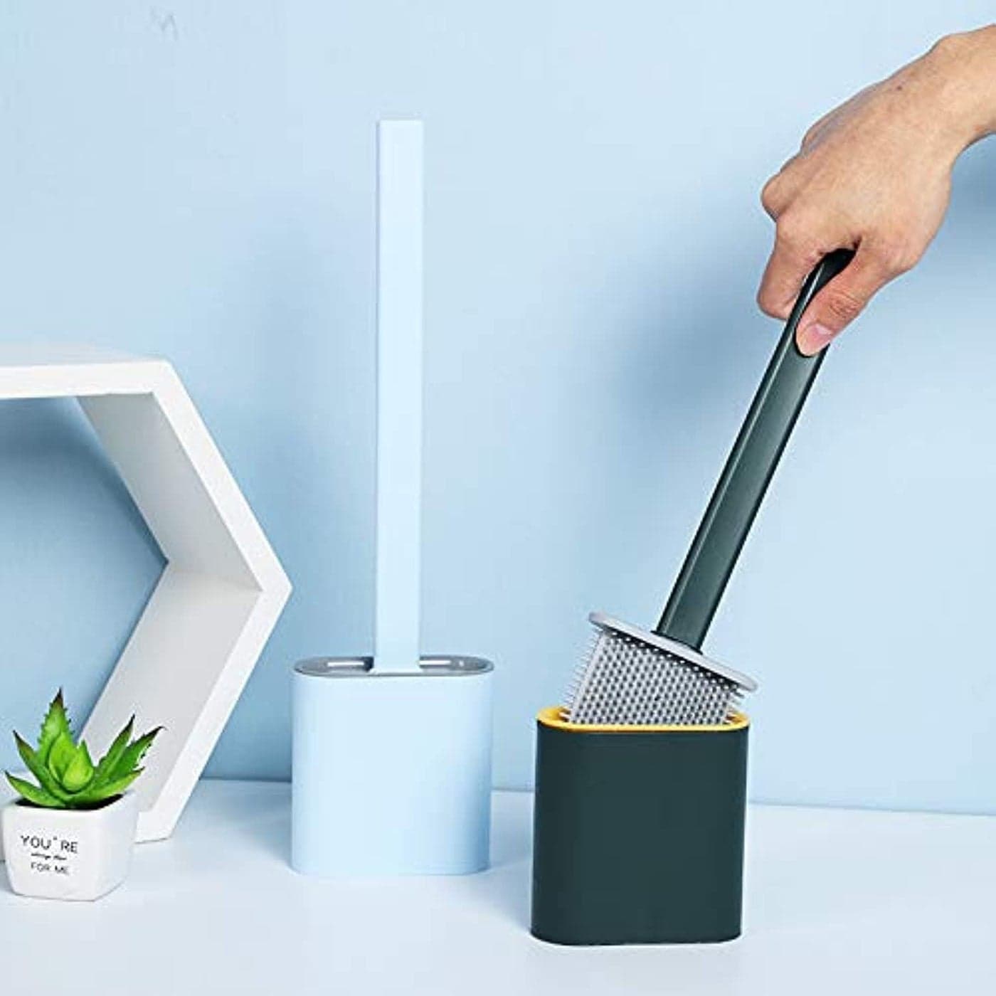 Greenhood Toilet Brush and Holder Set Flexible Silicone Bristle Head for Efficient Bathroom Cleaning and Compact Storage Multicolor