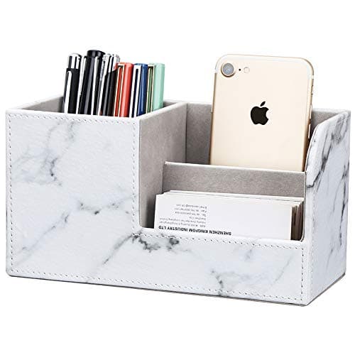 KINGFOM Desk Organizer Office Supplies Caddy Pu Leather Multifunction Storage Box PenPencilCell phone Business Name Cards Remote Control Holder Gray Marble