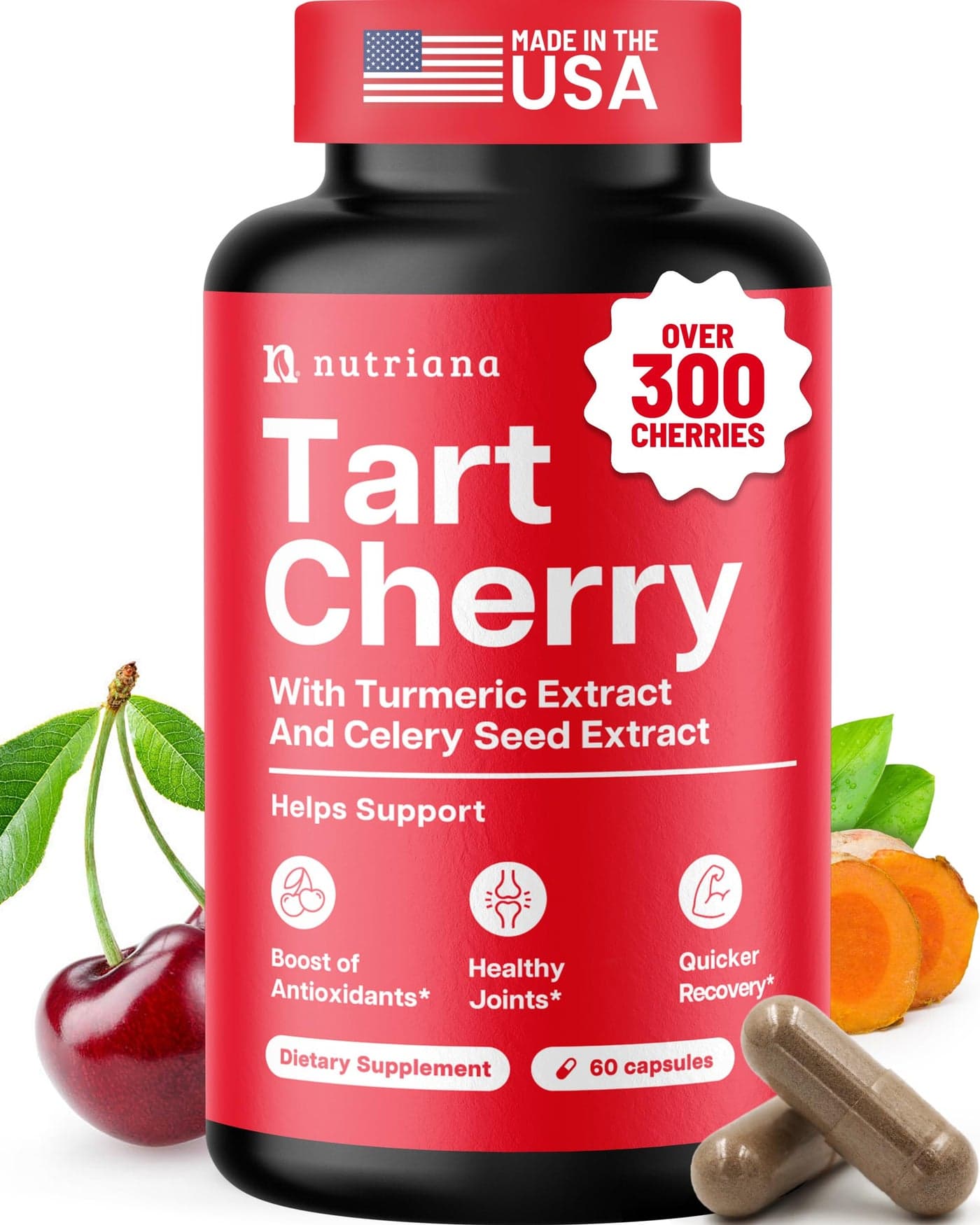 3 in 1 Tart Cherry Extract Capsules with Turmeric Celery Seed for Feet Joint Support Uric Acid Flush Cleanse Purge Pills 60 Veggie Capsules Manufactured in USA