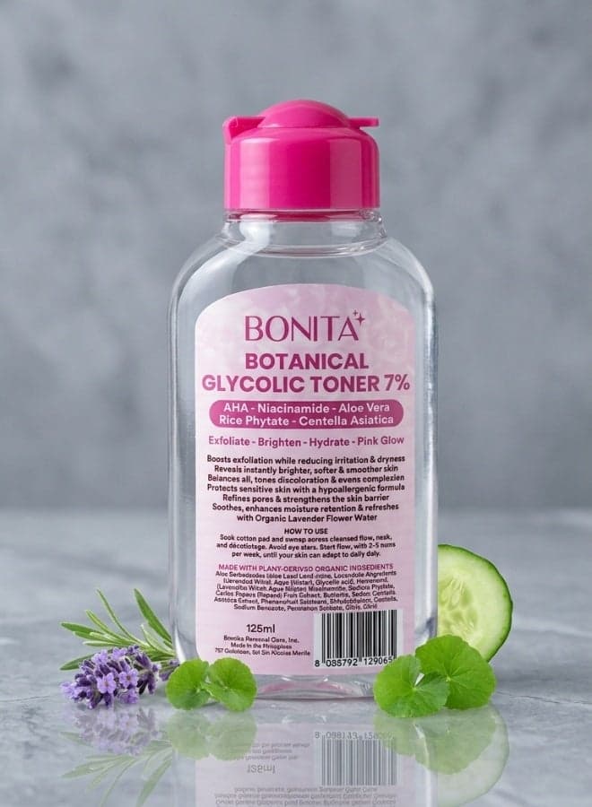 Botanical Glycolic Toner 7 Percent 125 ml Exfoliating Face Toner Skin Brightening Pore Refining Hydrating Facial Toner For Clear Smooth Skin