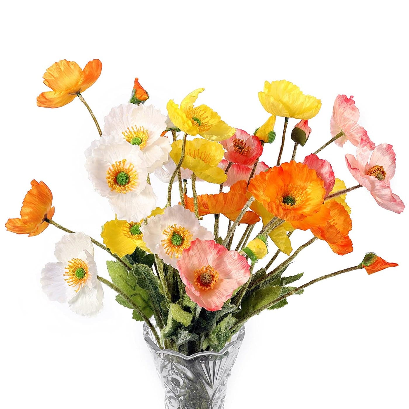 Lumoslyy Artificial Poppy Flowers Silk Real Touch Fake Poppies with Stems forHome Decor Wedding Centerpieces Faux Flowers Arrangement Pack of 8