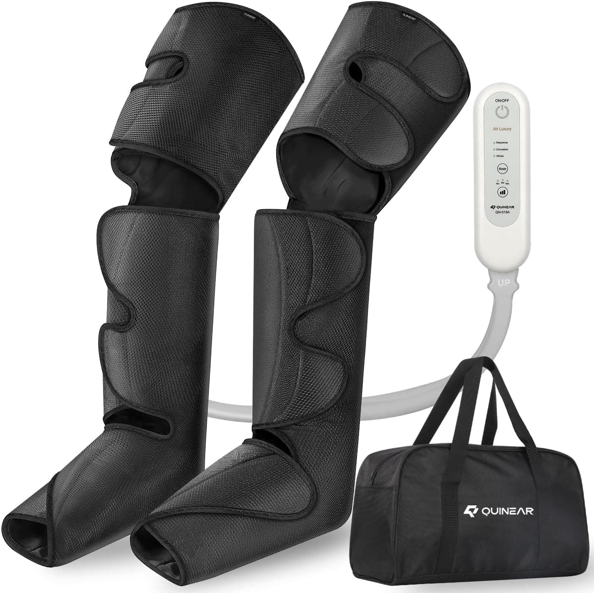 QUIINEAR Full Leg Massager Foot Calf Thigh Massage Machine 3 Intensities 3 Modes Air Compression Therapy Device Help for Elderly Pain Relief Swelling RLS Edema 2 Extensions for Bigger Calf