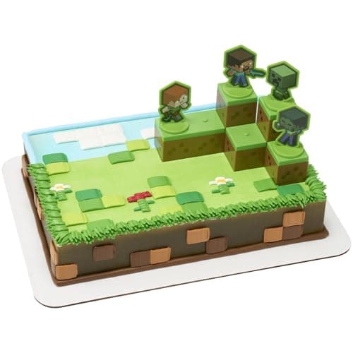 DecoSet Mobs Beware Minecraft Cake Topper 6Piece Stackable Cake Decoration Interlocking 3D Blocks With Characters Food Safe Birthday Cake Decoration
