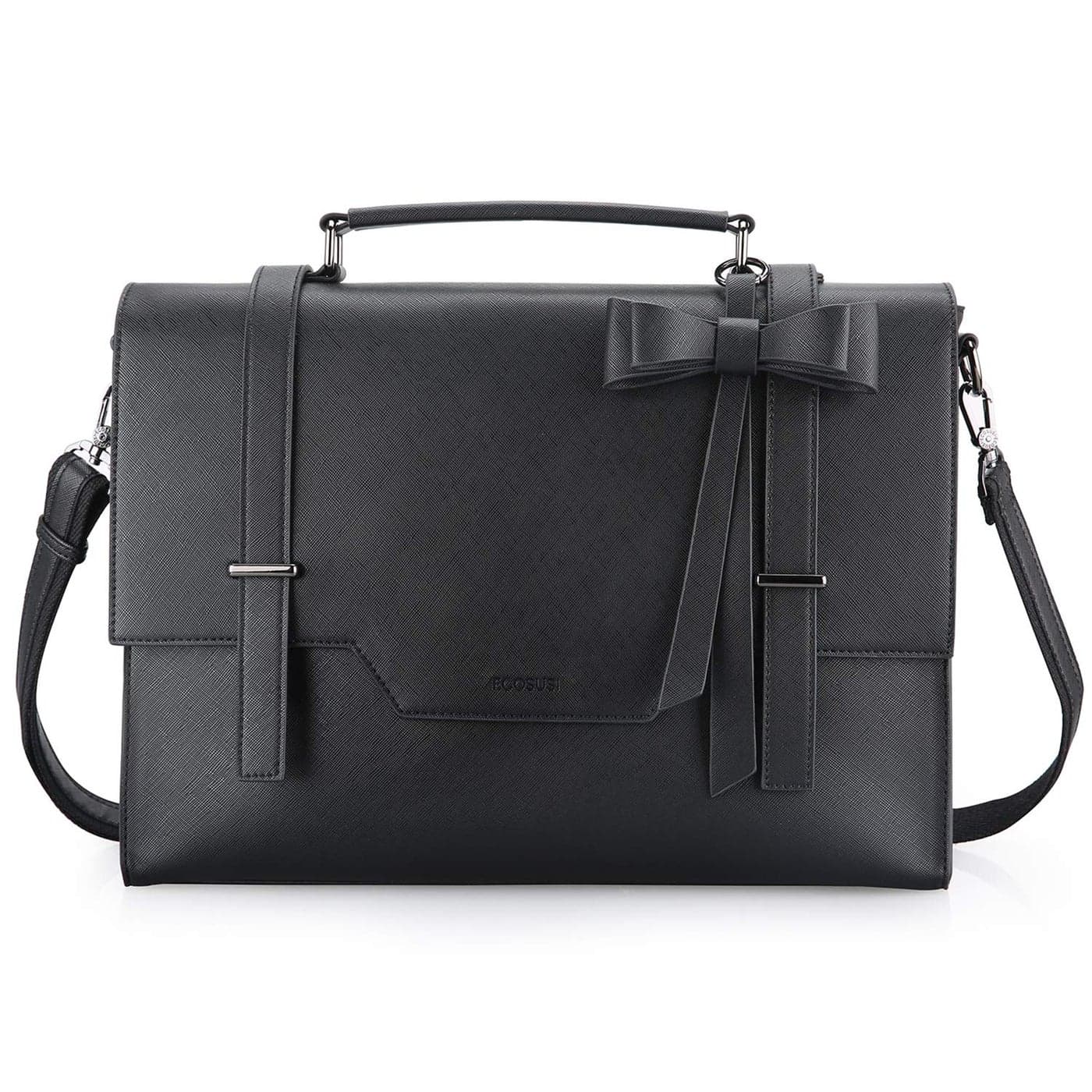 ECOSUSI Laptop Messenger Bag Briefcase for Women Satchel Handbags 15.6 inch Laptop Bag Crossbody Purse with Padded Compartment for Office Travel College, Black