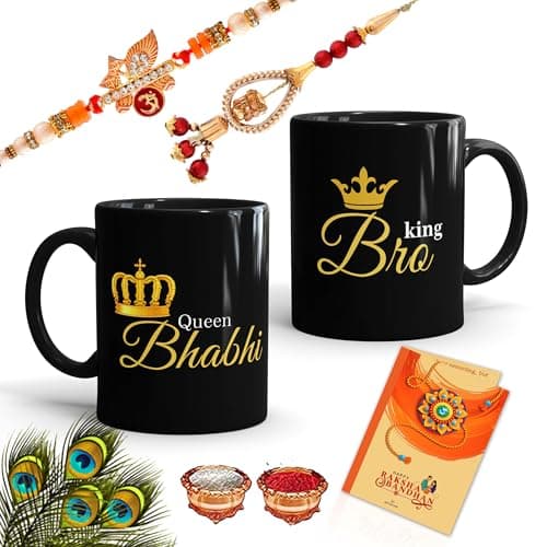 Gift Arcadia Rakhi for Brother and Bhabhi with Mug Gift Combo 330 ml, Rakshabandhan Gifts for Bhaiya Bhabhi, Rakhi Set of 2, Rakshabandhan Gift for Couple