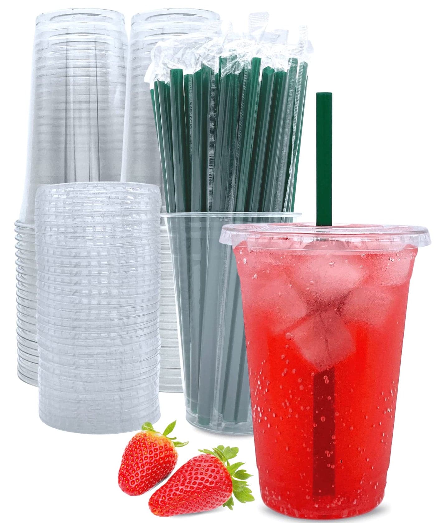 50 Sets 20 oz Clear Plastic Cups with Lids and Straws Disposable Coffee Cups