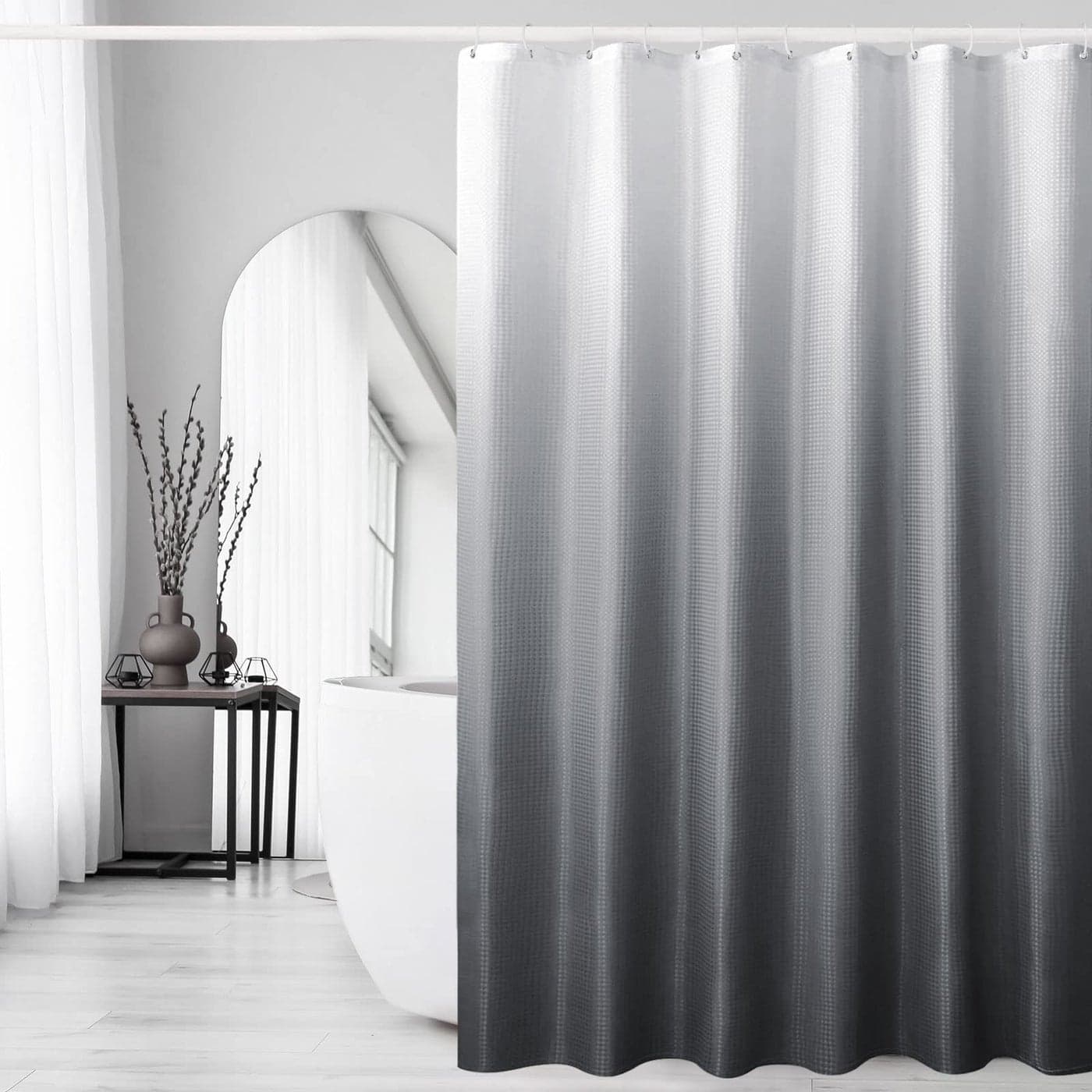 Gibelle Extra Long Shower Curtain 72 x 84 Tall Grey Ombre Shower Curtain for Bathroom Waffle Weave Fabric Shower Curtain Set with Hooks Water Repellent Machine Washable