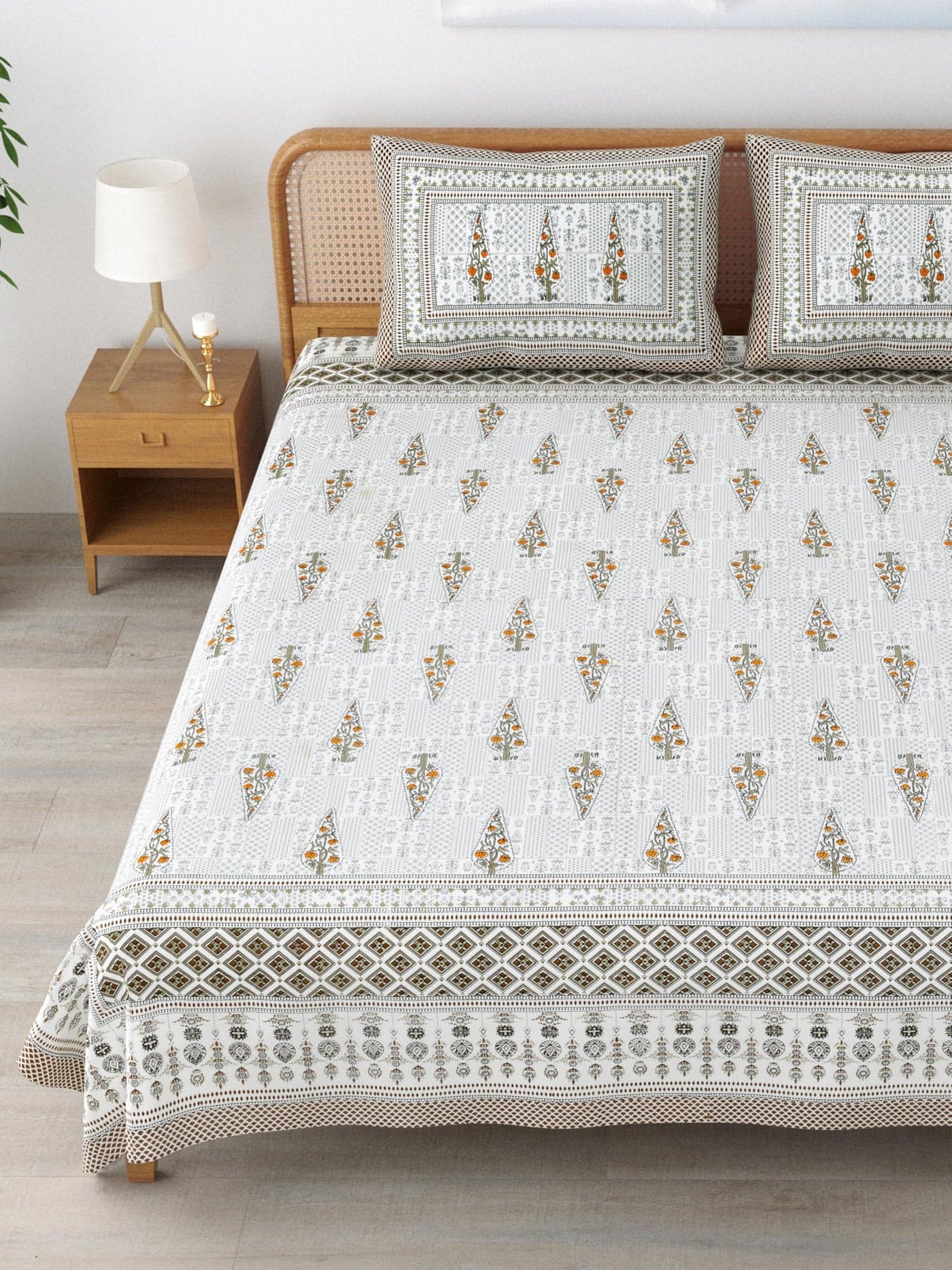 Mafatlal Sanskriti King Size Bed Sheet Cotton | 90 x 108 Inches | 144 TC | Traditional Jaipuri Motif | Soft & Smooth Fabric | Lava Gray