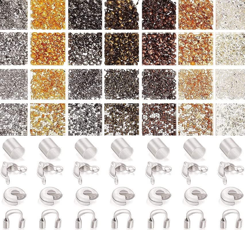 DIY Crafts 50 Pcs, Bright Silver, Brass Tube Crimp Beads Crimp Beads Knot Covers Wire Guardians Bead Tips Knot Covers for DIY Jewelry Bracelets Necklaces Making (U(50 Pcs, Bright Silver)