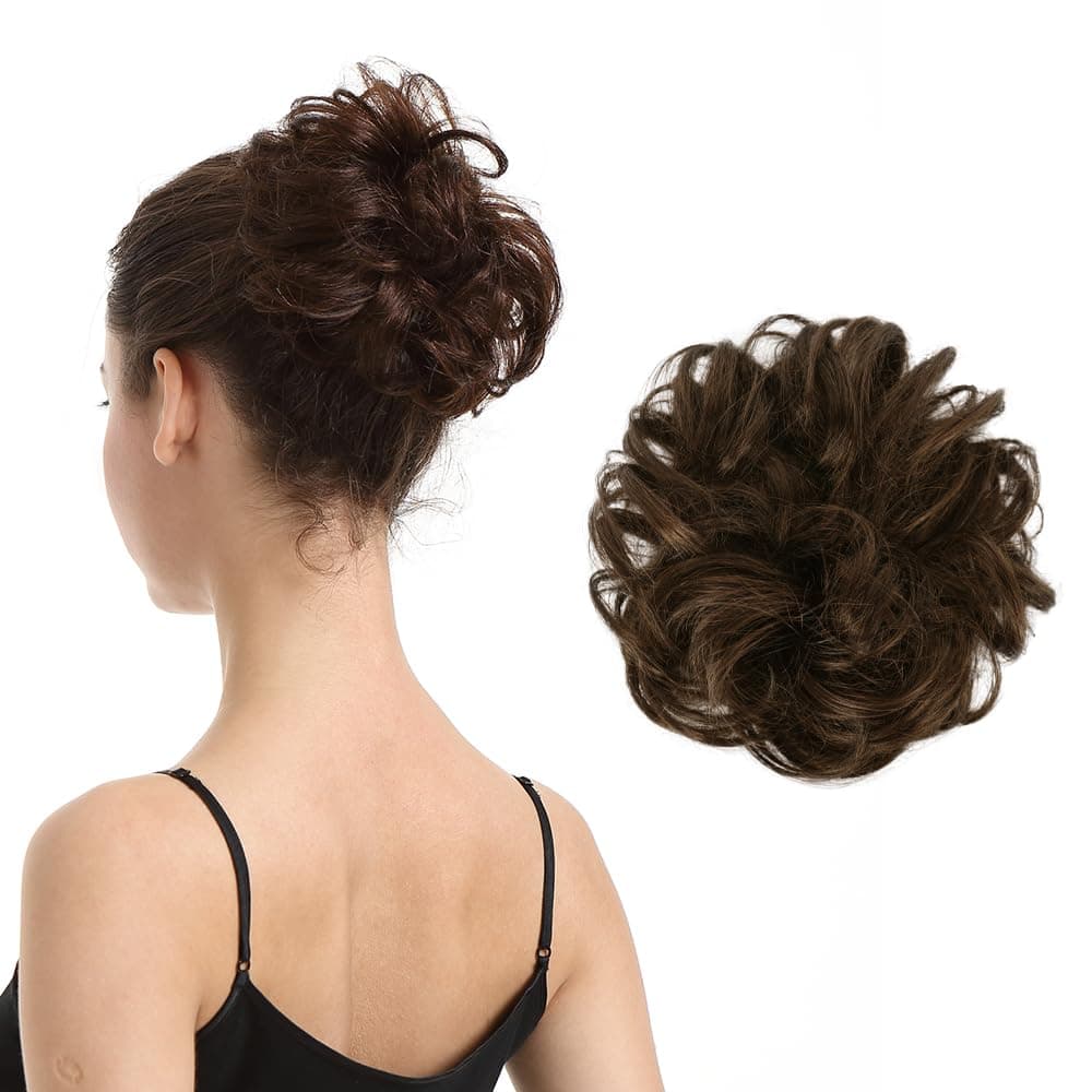 BARSDAR Human Hair Bun Black Brown Human Hair Bun Extensions for Women Real Human Hair Bun Hairpiece Natural Human Hair Bun Scrunchie Updo Daily Black Brown Mixed