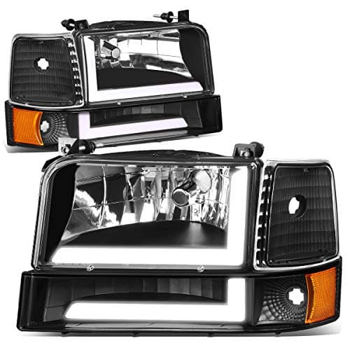 DNA MOTORING Pair of Dual LED Running Light Bar Headlights Compatible with 9296 F150 F250 F350 BroncoBlackAmberHLLBF150926PBKAM