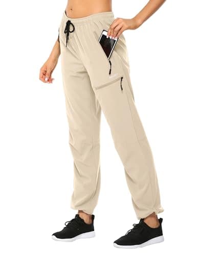 MOCOLY Women's Cargo Hiking Pants Quick Dry Lightweight Outdoor Water Resistant UPF 50+ Long Pants with Zipper Pockets Khaik L