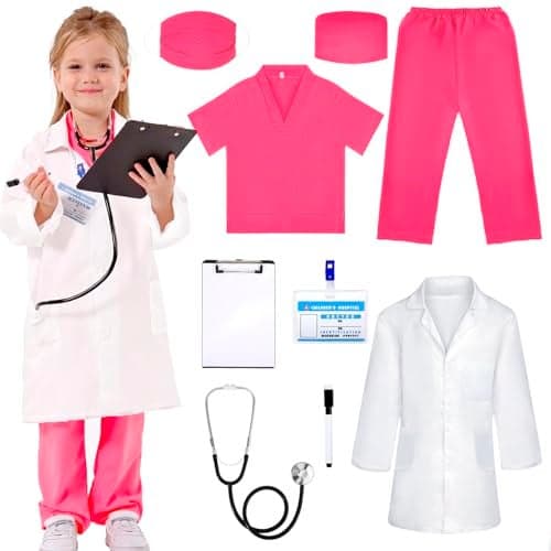 Liberry Doctor Costume for Kids Toddler Doctor Dress Up Clothes with Real Stethoscope Career Day Role Play Gift for Girls