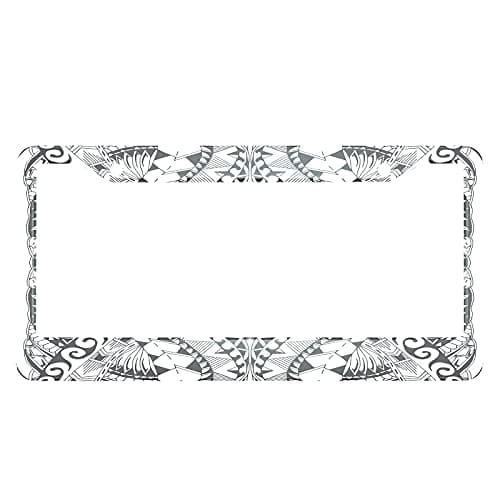 Swono Ethnic License Plate Frame Ethnic Samoa Maori Style Black and White License Plate Cover Aluminum Metal License Plate Holder Frame for Women Men Auto Decoration for US Car/Truck