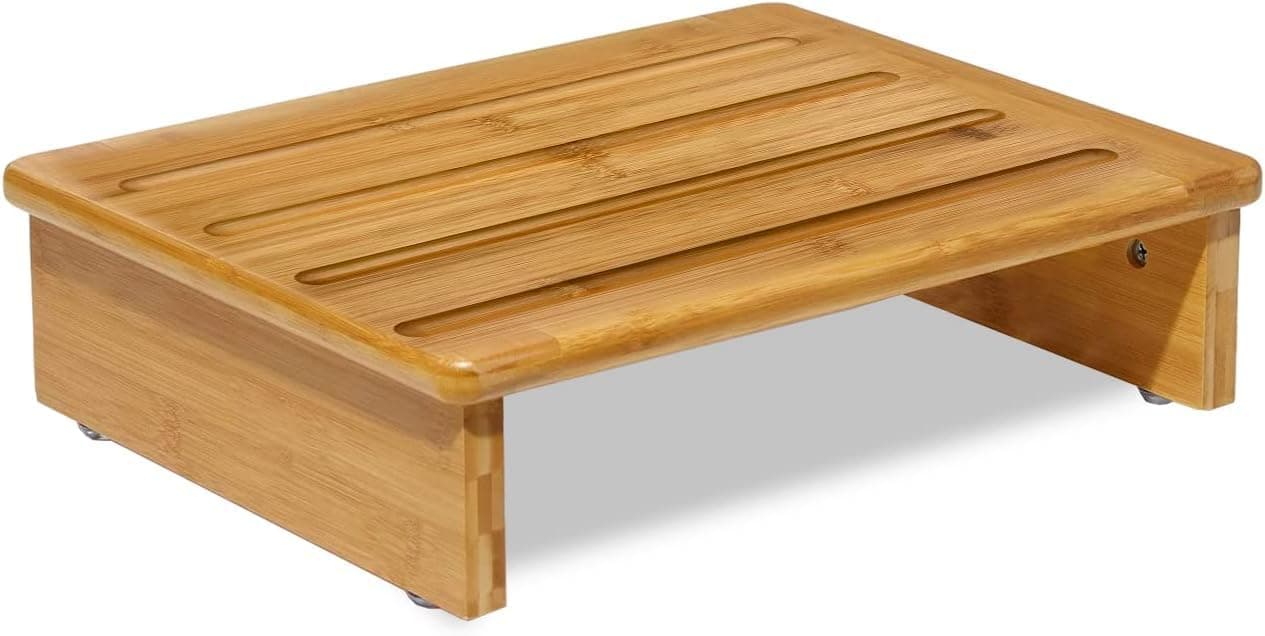 Carpentray Step Stool Wood One Step Stool Half Step Stool Stepping Stool Foot Stool Natural Color with Solid Wood for Stairs Bed Kitchen Bathroom Cars for Adults Seniors and Kids Training