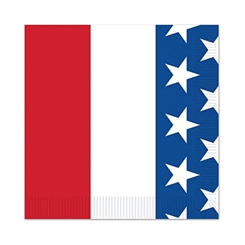 Beistle Patriotic Beverage Napkins, 16-Count, 2-Ply Red White and Blue American Flag Design for 4th of July Memorial Day Veterans Day Political Events and Celebrations 5” x 5”