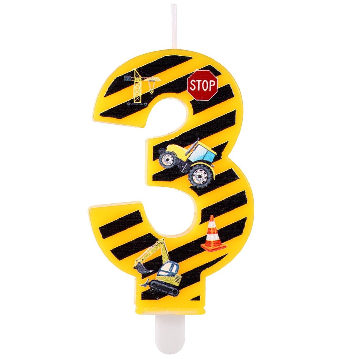 Construction Birthday Candle Happy Birthday Candles Numbers Construction Cake Topper Yellow and Black Striped Candles for Boys Construction Birthday Party Supplies Decorations Number 3