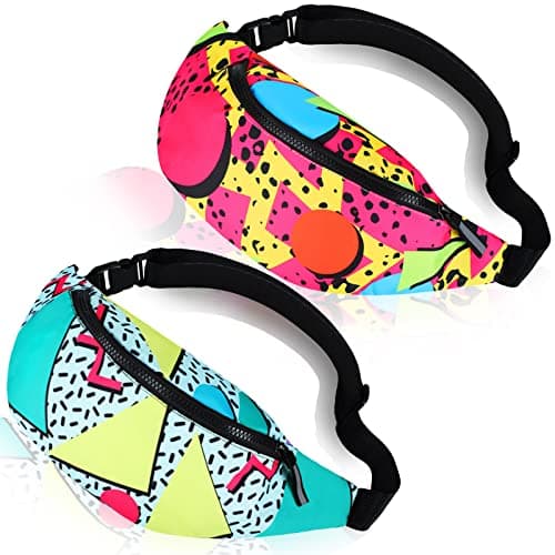 Sotiff 2 Pcs 80s 90s Fanny Pack Retro Waist Packs for Men Women Adjustable Casual Waist Bag Neon Cute Vintage Hiking Belt Bags for Travel Party Festival Hiking(Neon Style)