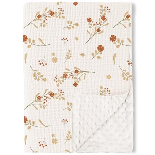Konssy Baby Blankets for Unisex Boys Girls Super Soft Nursery Minky Blankets with Muslin Cotton Front and Dotted Fleece Backing Printed Bed Throws Newborn