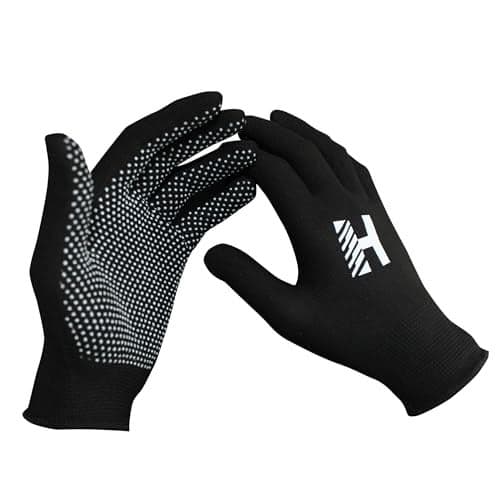 Heega PVC Dotted Cricket Tennis and Batting Gloves for Men with Flexible and Secure Elastic Wrist | Extra Grip, Breathable Cotton Tennis Batting Gloves for Cricket (Black, 1 Pair)