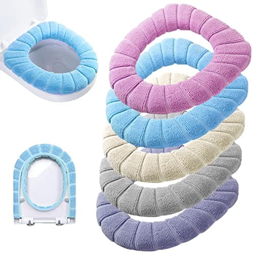 Legigo 5 Pack Thicker Bathroom Toilet Seat Cover Pads- Soft Warmer Toilet Seat Cushion Cover Stretchable Washable Fiber Cloth, Easy Installation Comfortable Toilet Lid Seat Cover(Pumpkin Modelling)