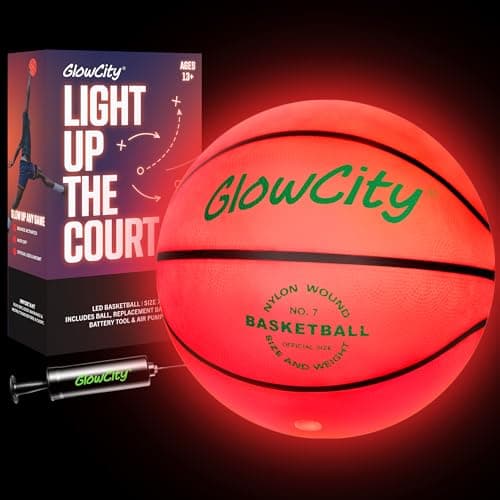 GlowCity Glow in The Dark Basketball Size 7 Light Up Ball for Teen Boys Gifts Adults Red Glow for Outdoor Games Sports Birthday Gift Ideas for Boys Ages 12 13 14 15 Basketball Gear Accessories