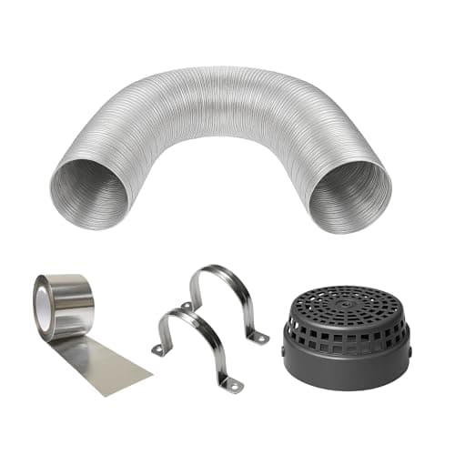 AMPEREUS Chimney Pipe With Clamp, Cowl & Tap | 6-Inch 6 Feet Aluminium Flexible Exhaust Duct | Round Ventilation Pipe For Kitchen Chimney & Smoke Outlet, Silver