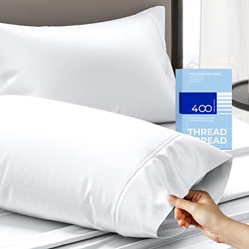 THREAD SPREAD 100 Cotton Pillowcases StandardQueen Size Sets of 2400 Thread Count White Cotton Pillowcases Ultra Soft Cooling Sateen Weave Pillow Cases for Sleeping Sets of 2 Pillow Covers