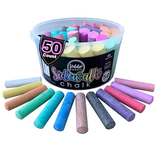 Loddie Doddie Jumbo Sidewalk Chalk 50Piece Multicolor Bucket Washable Sidewalk Chalk for Kids Driveway Art Bucket for Outdoor Kids Activities Ergonomic Sticks for Toddler Outdoor Activities