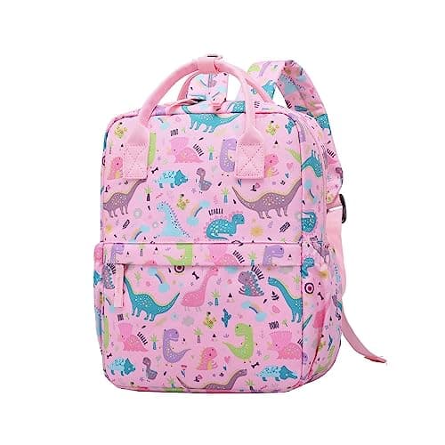 KingCheer Cute Preschool Backpack Toddler School Book Bag for Girls Boys Kids Kindergarten Nursery Travel Bag with Chest Strap12inch Pink Dinosaur