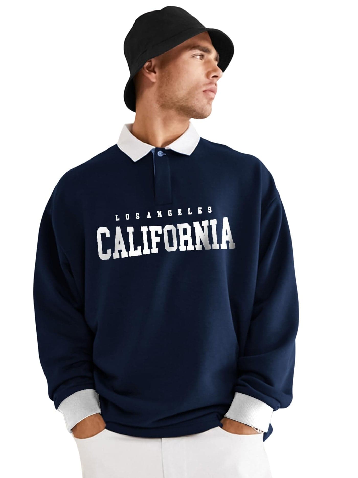 Jump Cuts Men Cotton Blend Polo Neck Full Sleeve Printed Tshirts||Oversized Tshirt Navy XL