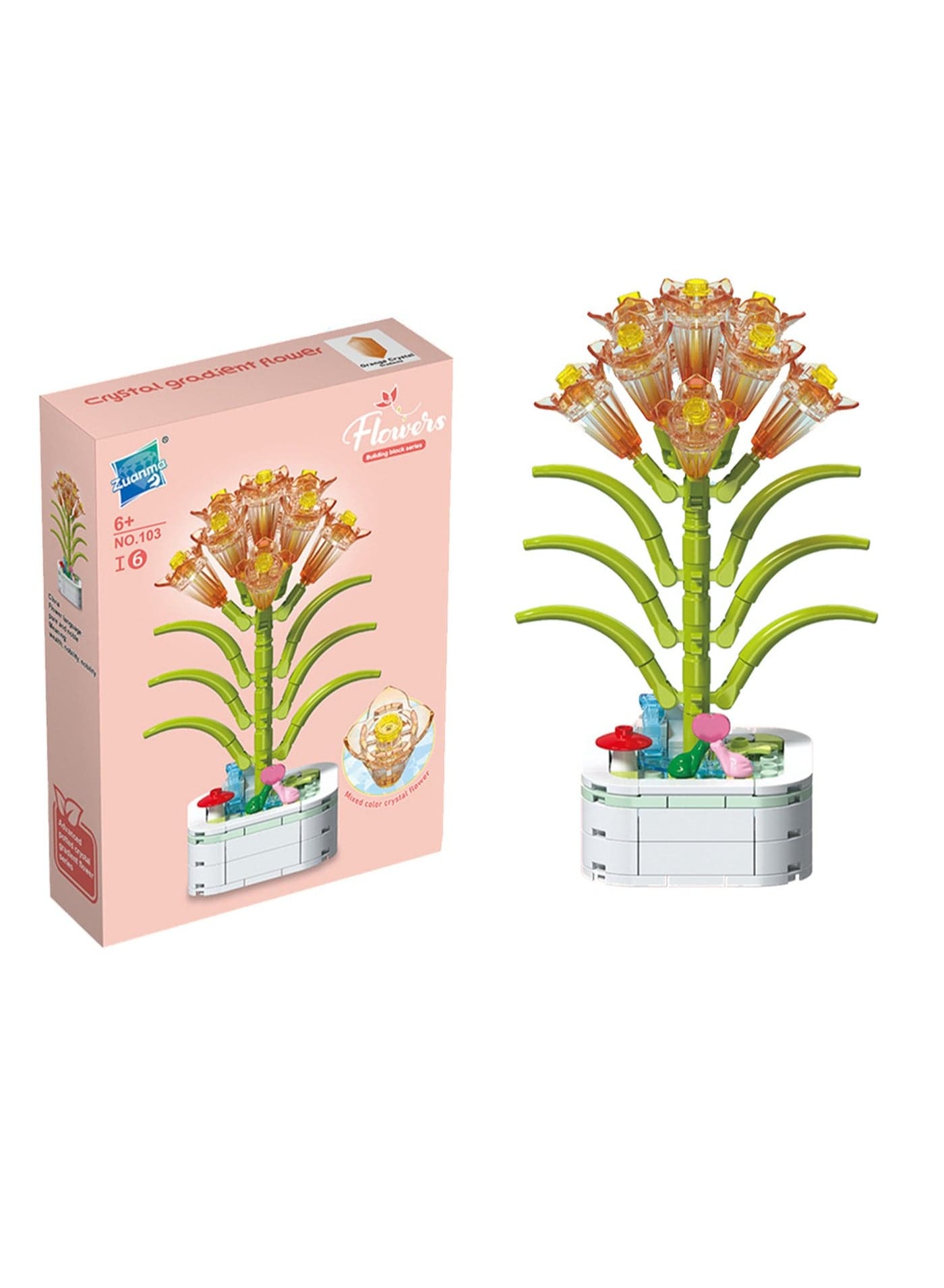 Educational Assembly Toys, Potted Plant Theme Building Block Toys, Creative Gift Desktop Ornaments Suitable For Children And Adults, Boys And Girls Over 3 Years Old(Clivia crystal flower pot 141pcs)
