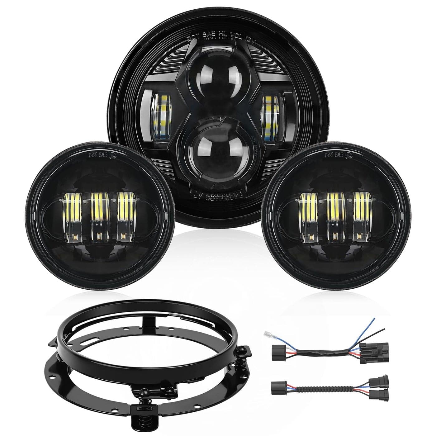 Nilight 7 Inch Motorcycle LED Headlight 45 Inch Fog Lights Auxiliary DOT Kit Compatible with Harley Davidson Electra Street Glide Fat Boy Road King Heritage Softail CVO Black