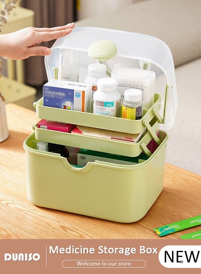 3 Layers Large Medicine Storage Box, Family small safety emergency medical storage box kit travel, Layered Daily Medicine Cabinet with Locking Lid, First Aid Storage Box Container Bin with Compartments and Portable Handle for Family for Home Travel Car Camping Office