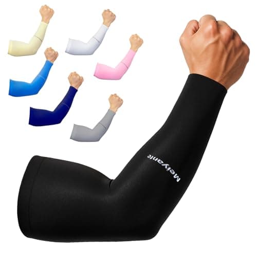 Meiyante Cooling Arm Sleeves for Men & Women – UV Protection Compression Sleeves for Driving, Golf, Gardening, Tattoo Cover, Work & Sports – 1 Pair Black