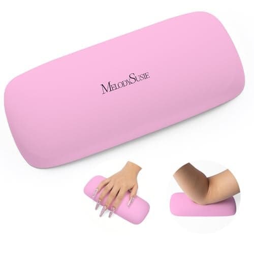 MelodySusie Nail Arm Rest Soft PU Leather Wrist Support Cushion Portable Hand Rest for Acrylic Gel Nail Art EasyClean for Home Salon Travel Pink
