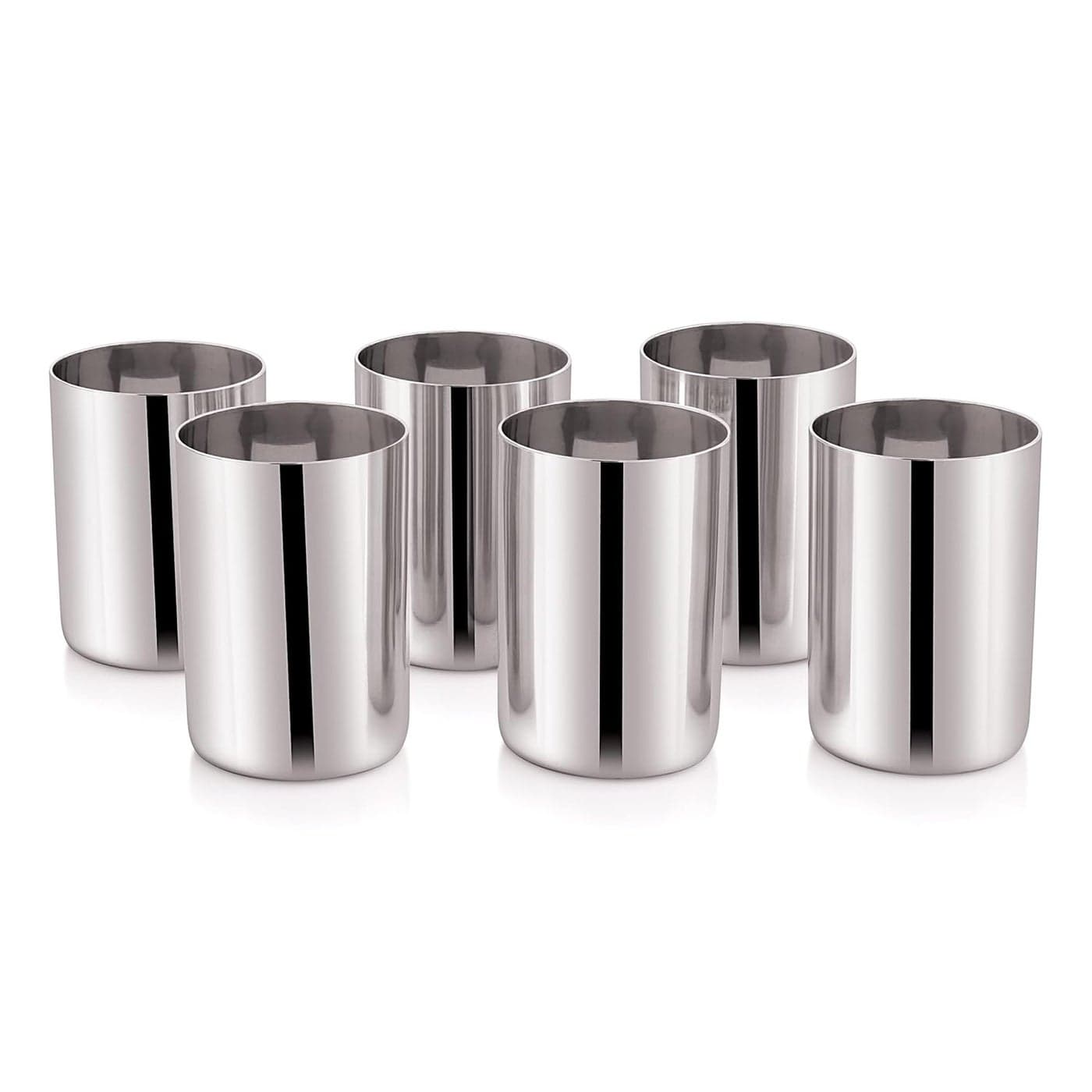 Attro Sleek Stainless Steel Mirror Finish Tableware Drinkware Tumbler Drinking Glasses for Home Restaurants Office Capacity 200Ml Set of 6