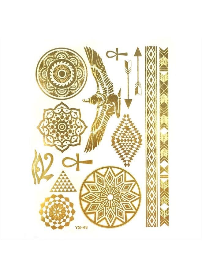 ALLYDREW Large Metallic Gold Silver and Black Body Art Temporary Tattoos, Circle Motifs, Hieroglyphs_1