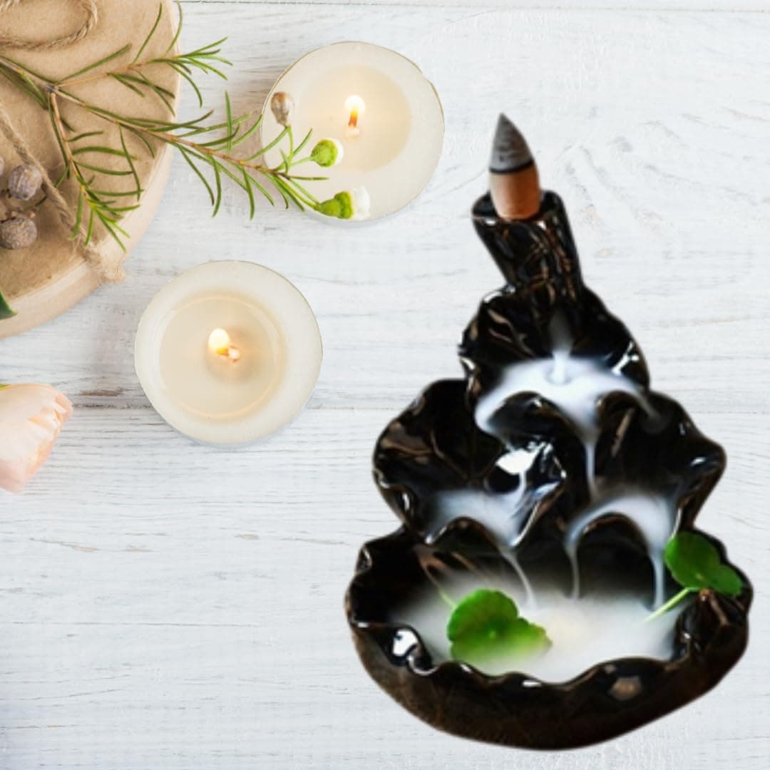 J Jiyansh Creation Aromatic Ceramic Backflow Incense Holder Incense Burner with 30 Backflow Smokey Incense Cones 1 PCS 30 Cones Ceramic