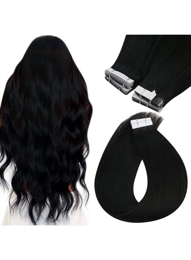 Sunny Black Invisible Jet Black Hair Extensions Human Hair Tape ins for Black Women 20pcs 50g 20inch