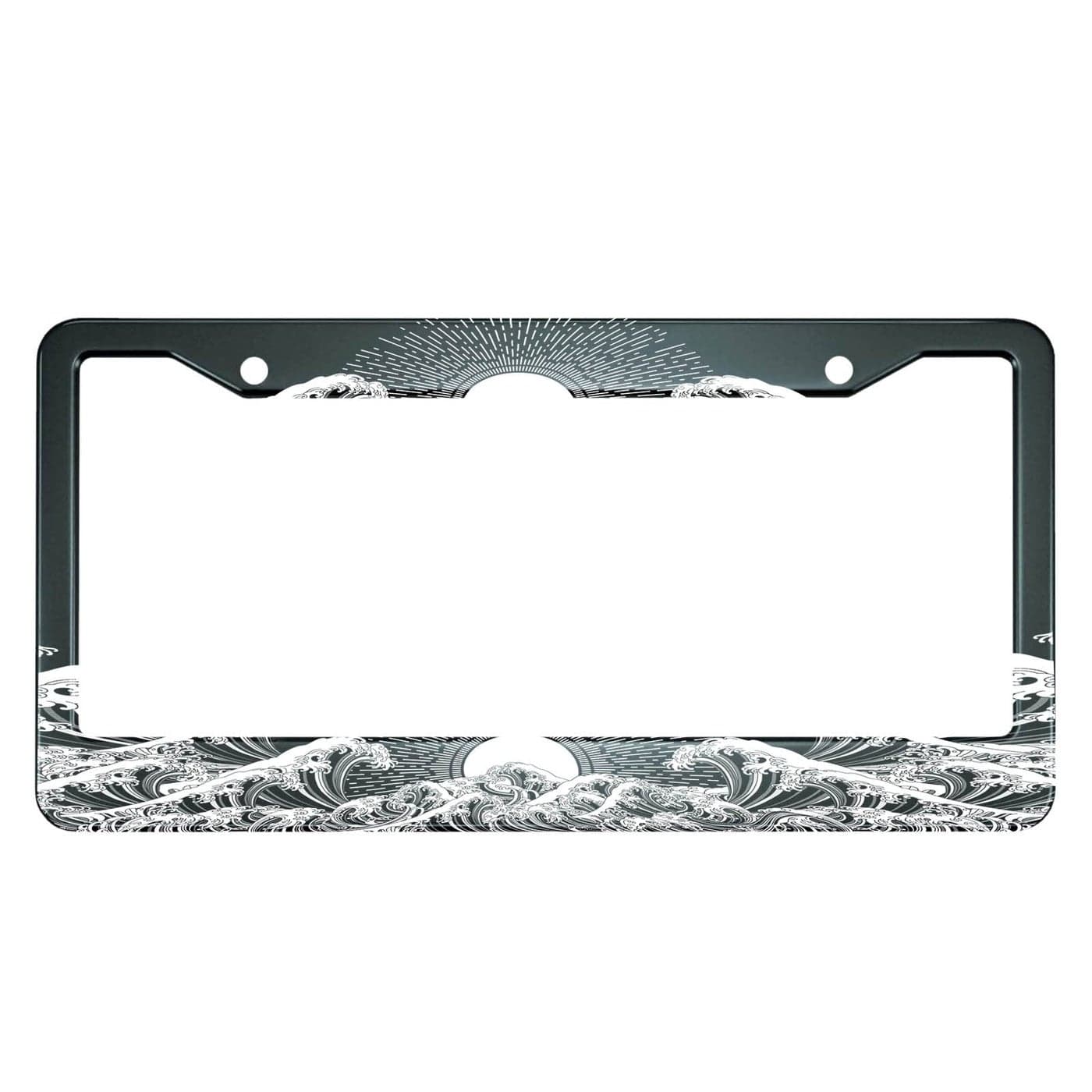 HOSNYE Japan Wave License Plate Frame Sun Oriental Design Metal License Plate Cover Front Plates Frames Car Tag Frame for Women Men US Vehicles Standard