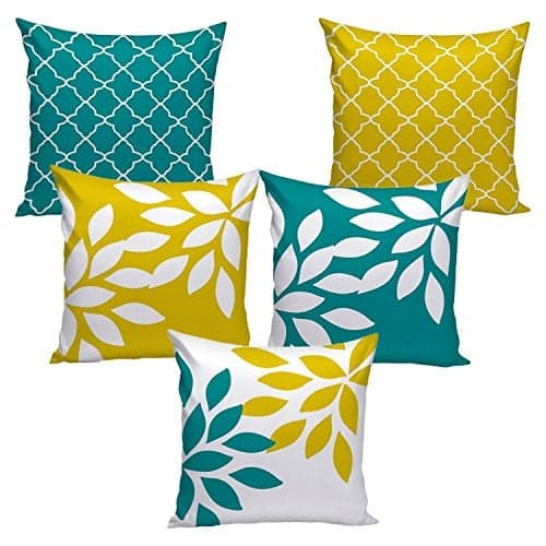 AEROHAVEN Set of 5 Multi Colored Decorative Hand Made Cotton Cushion Covers 16" x 16" (40cm x 40cm)